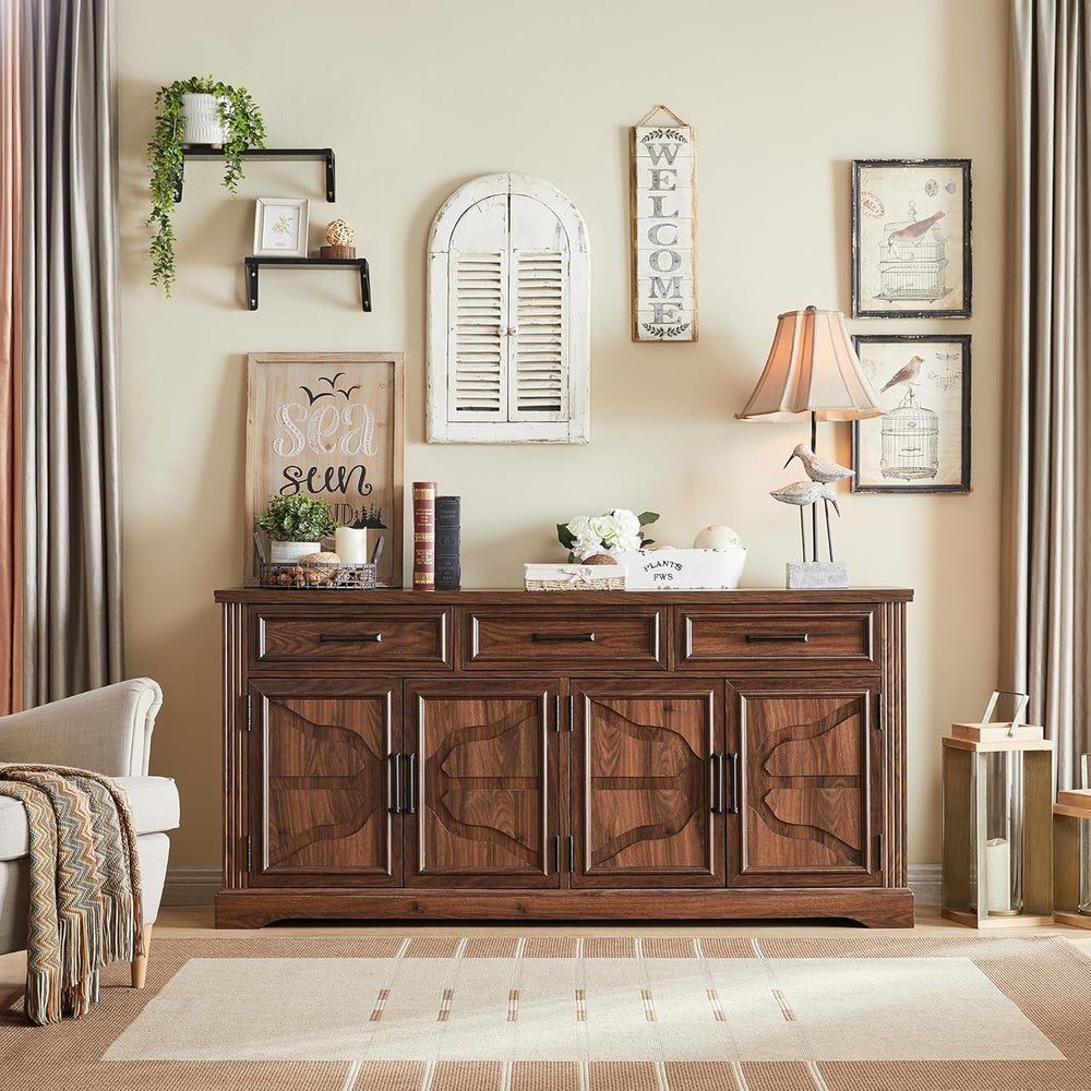 JXQTLINGMU 66" Farmhouse Buffet Cabinet with Storage, Sideboard Credenza...