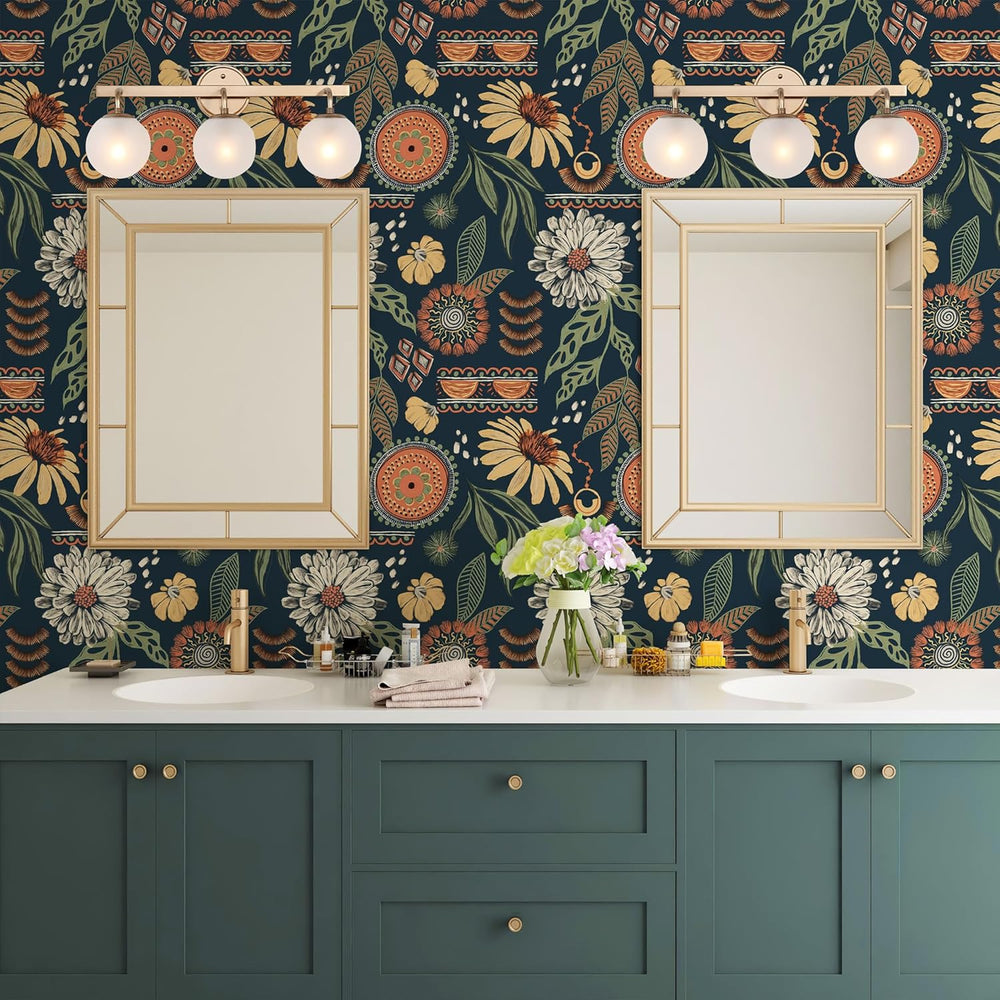 Simon&Siff Boho Sun Floral Retro Peel and Stick Wallpaper 17.3" x 80...