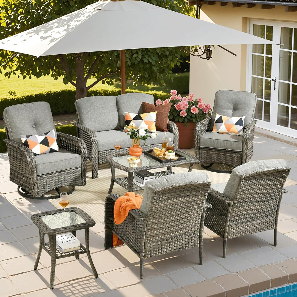 ovios 7 Pieces Patio Furniture Set, Outdoor Wicker Sofa with Swivel Glider Ch...