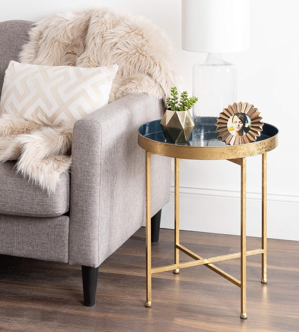 Kate and Laurel Celia Metal Foldable Round Accent Table, 18.25" x 18.25&...