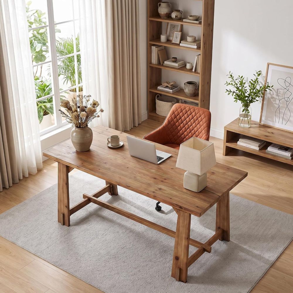 LITTLE TREE 63" Long Large Wood Desks, Farmhouse Office Desk