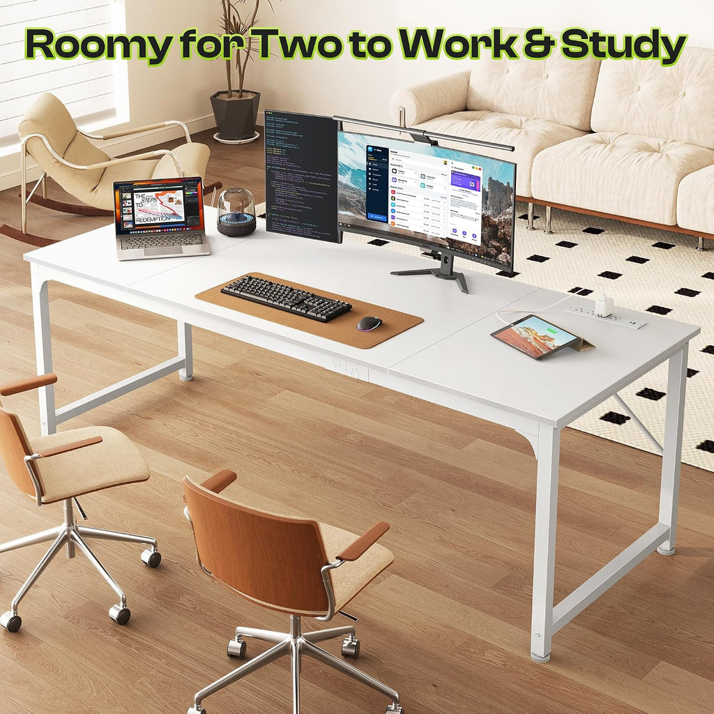 PRAISUN 70 x 24 Inch Computer Desk with Power Outlets & USB-C, White