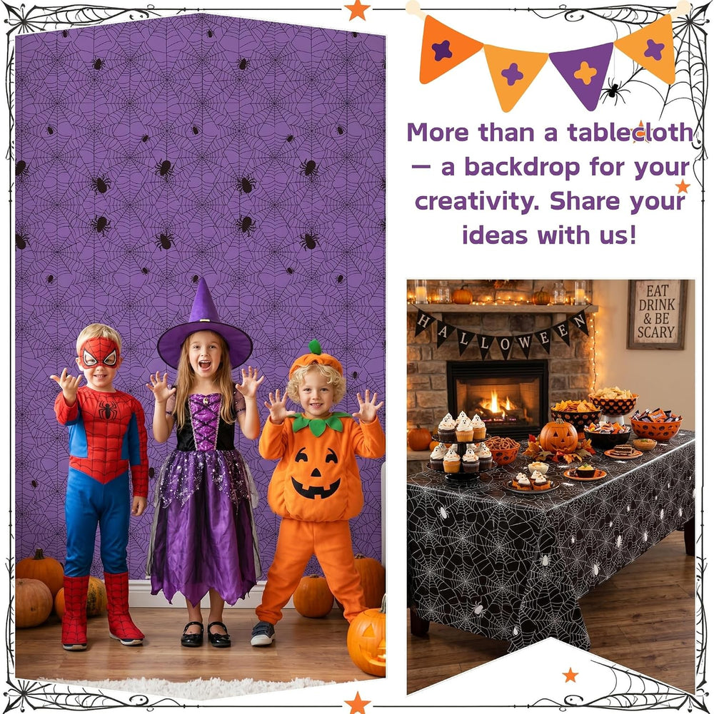 3 Rolls 100FT x 54IN Halloween Spiderweb Plastic Tablecloth with Cutter Box