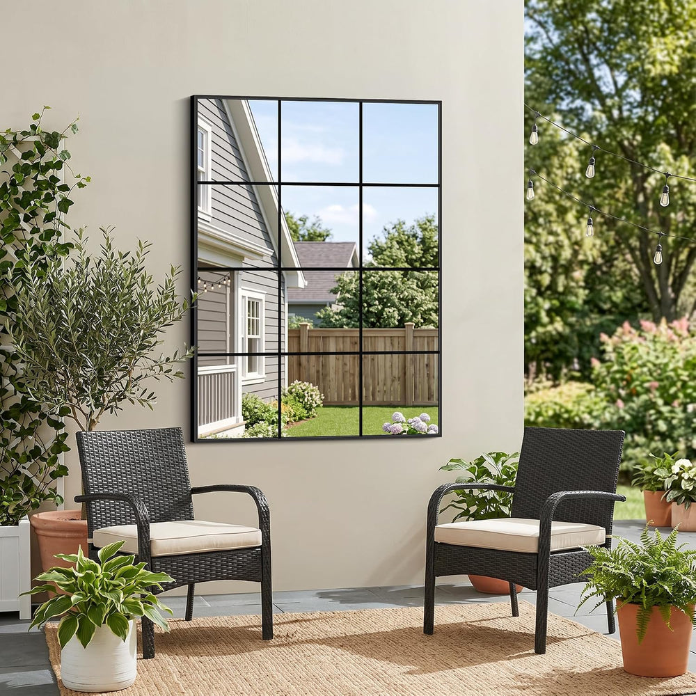 YIROMAN Window Pane Mirror, 48x35 Inch Black Rectangular Wall Mirror