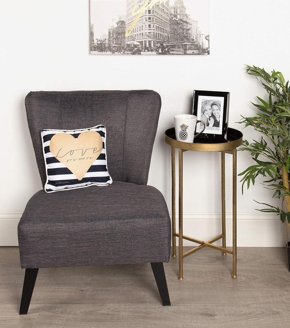 Kate and Laurel Celia Round Metal Foldable Tray Accent Table, Black with Gold...