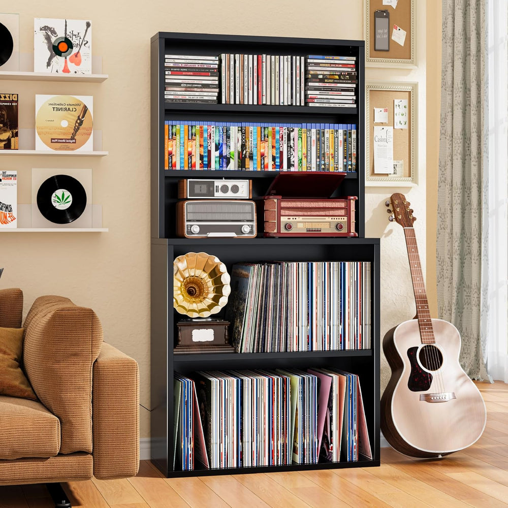 Media Storage Cabinet, Heavy-Duty Metal Record Player Stand with Open Display...