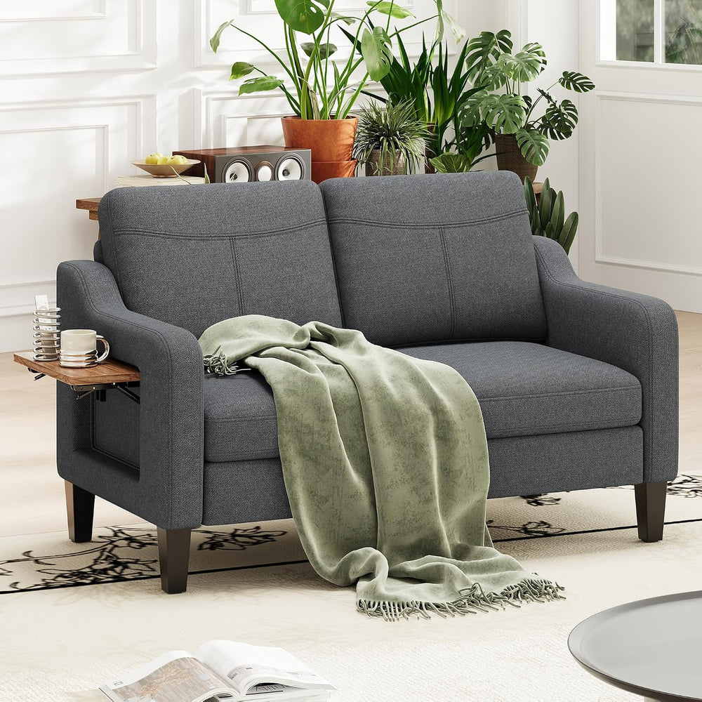MALOL 51" Upholstered Accent Chair with Foldable Side Table, Dark Grey