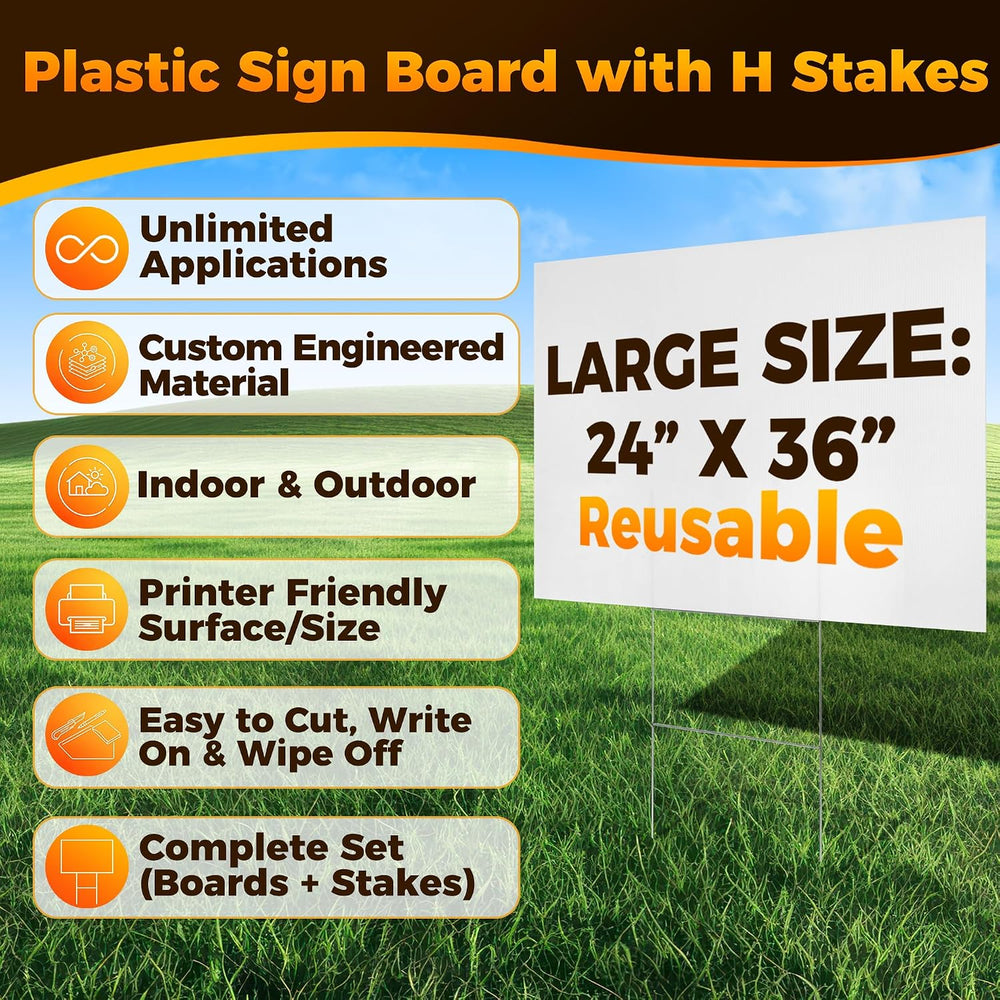 24 x 36 Inch Plastic Blank Yard Signs with Stakes - 4mm Extra Large Corrugate...