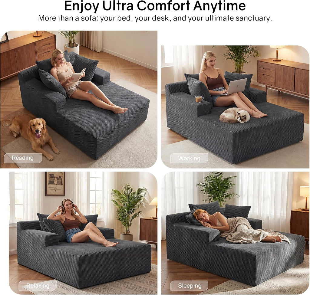 66" Chaise Lounge Chair Indoor, Oversized Lounge Chair with 3 Pillows, Cloud Reading Chair for Living Room Bedroom, Deep Seat Sleeper Couch, No Assembly Required