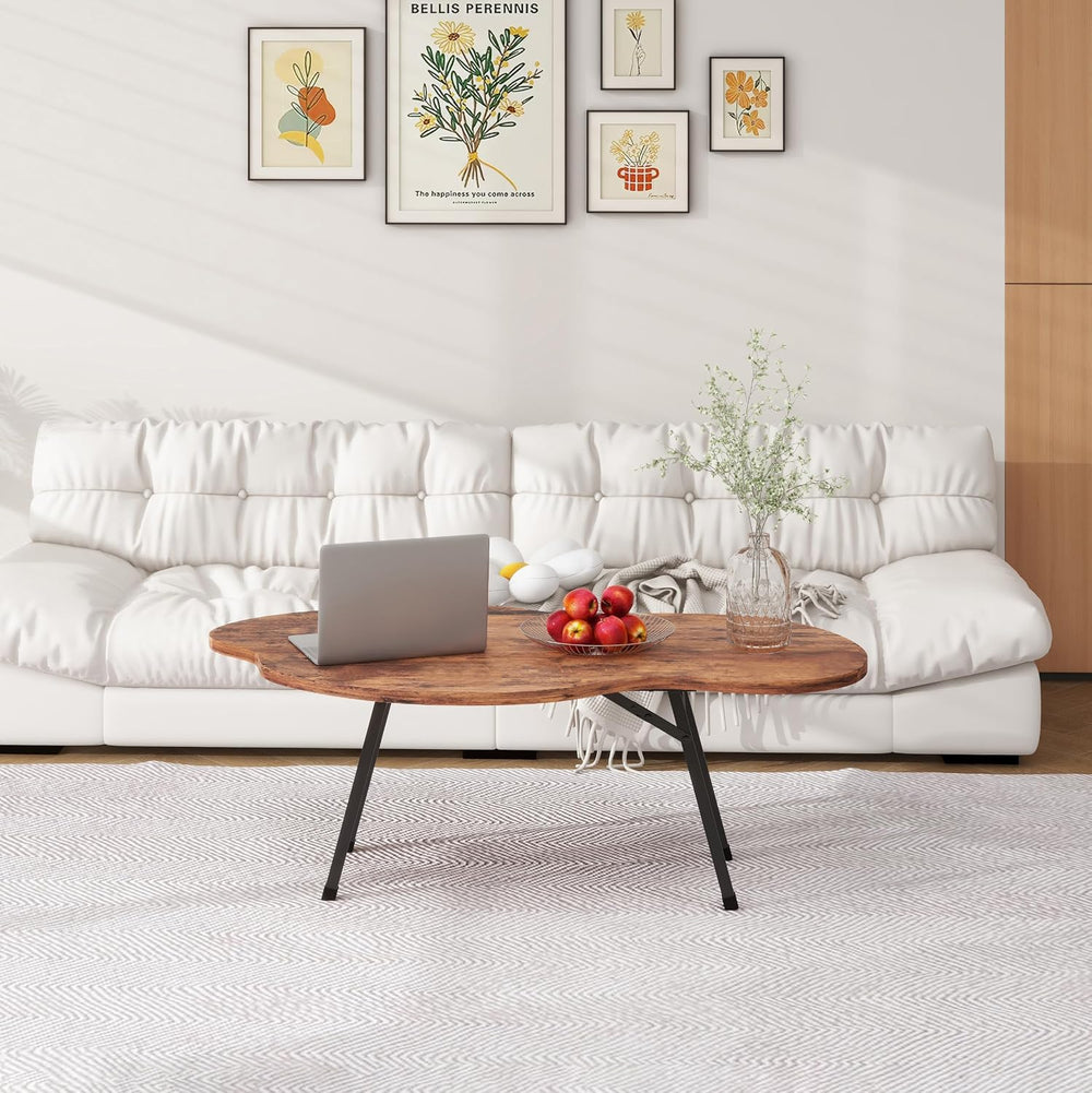 Foldable Coffee Table Cloud Shape Portable for Small Spaces,Rustic Brown