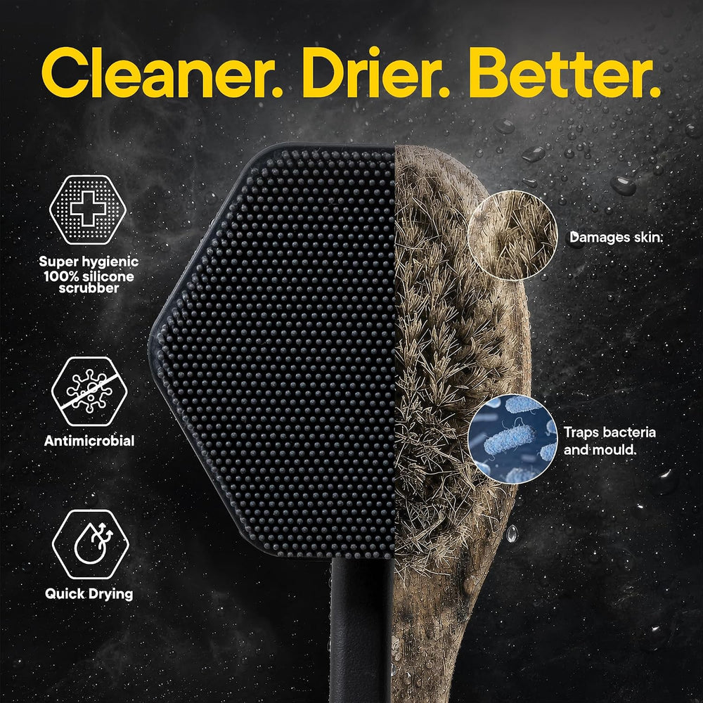 TOOLETRIES Silicone Back Scrubber for Shower with Hook - Charcoal
