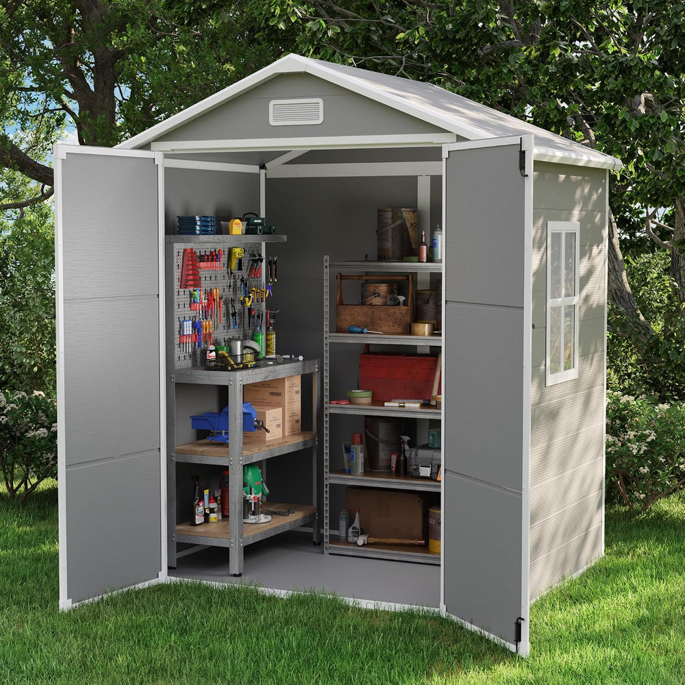 UDPATIO Outdoor Resin Storage Shed 6x4 FT Weatherproof with Floor, Grey