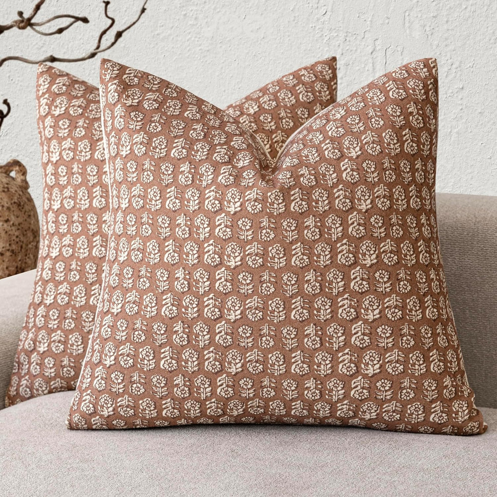 Foindtower Floral Print Throw Pillow Covers 22×22 Inch,Light Orange Brown