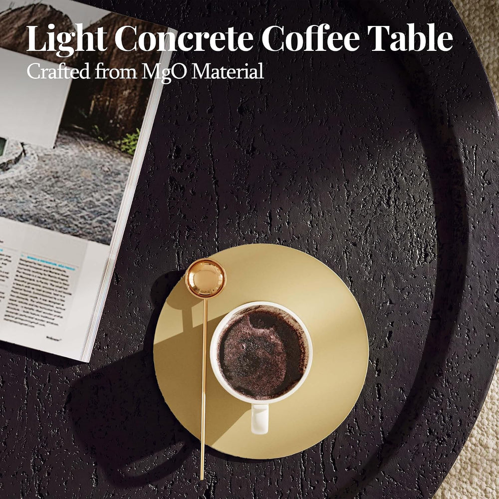 UPHA 28" Round Outdoor Coffee Table, Travertine Look, Black