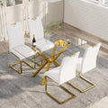 5-Piece 47" Dining Table with 4 PU Leather Chairs, Modern Dining Table Set for 4, Rectangle Kitchen Table with Golden Metal Legs for Dining Room, Kitchen(White)