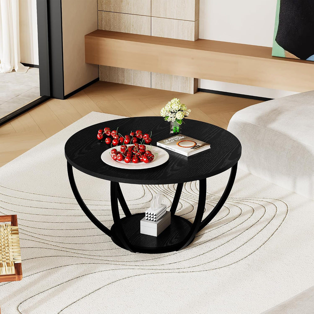 HOMERECOMMEND Round Coffee Table,Accent Center Table for Living Room,Black