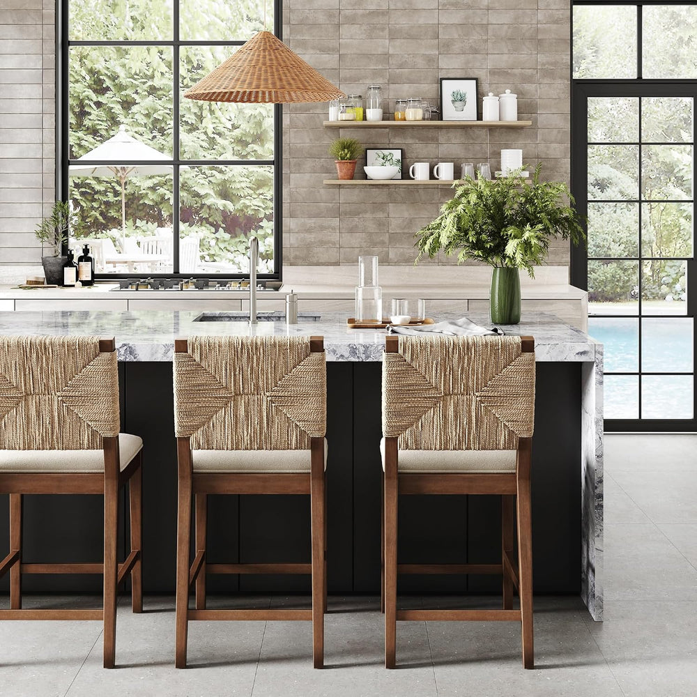 Nathan James Beacon Bohemian Boucle Bar Stool, Upholstered Bar Stool or Islan...