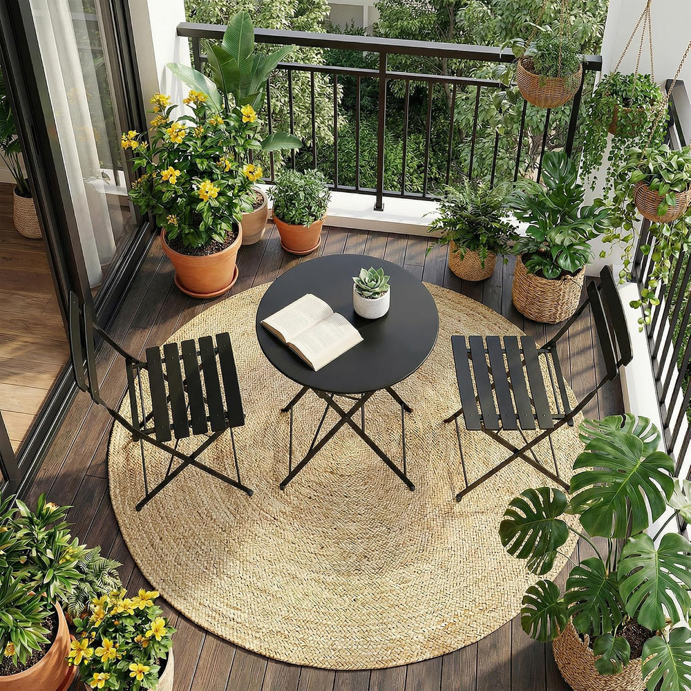 GAOMON 3-Piece Bistro Set – Steel Frame Space-Saving Folding Patio Furniture ...