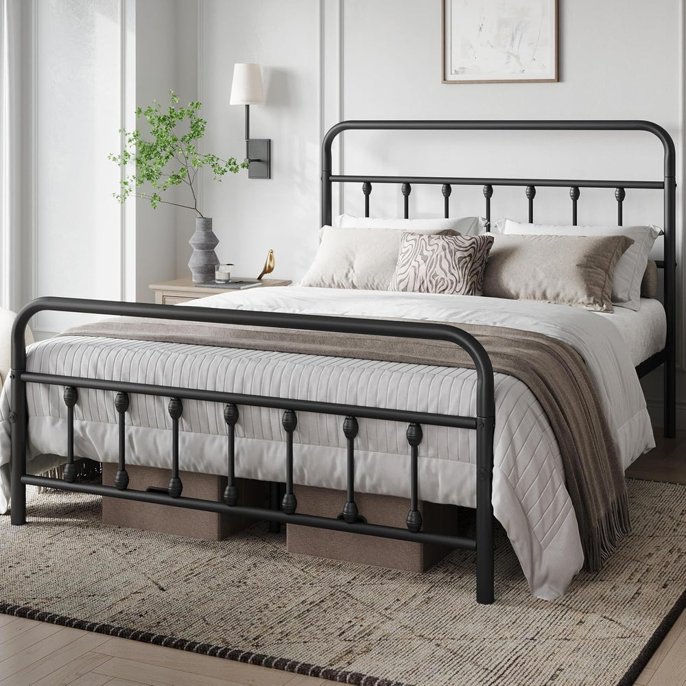 Yaheetech Queen Metal Platform Bed Frame, Victorian Headboard & Footboard
