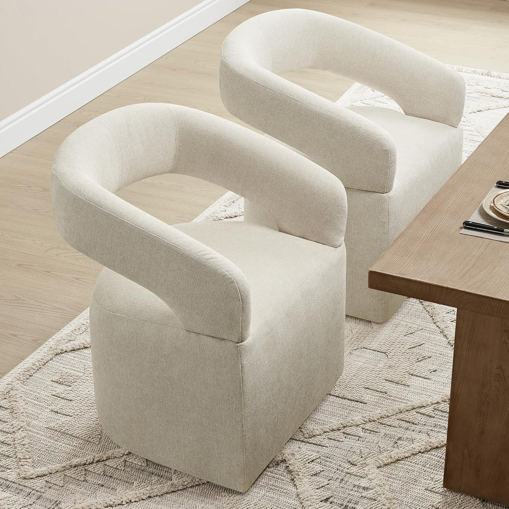 KISLOT Upholstered Dining Chairs Set of 1 with Casters, Cream Beige