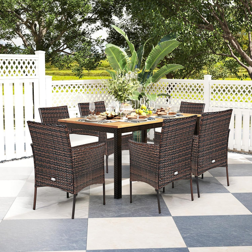 RELAX4LIFE Wicker Patio Chairs Set of 6, Indoor Outdoor PE Rattan Armchairs w...