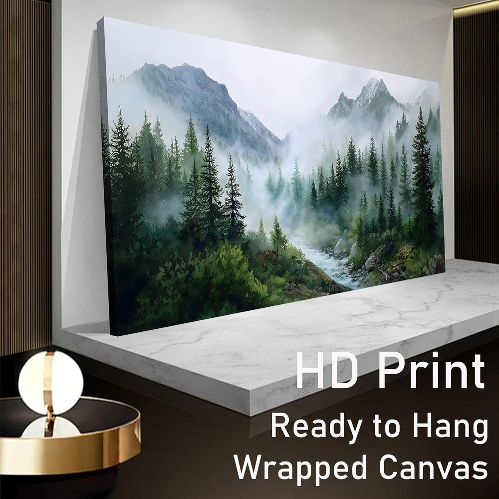 Trogonup Large Misty Forest Wall Art for Living Room Green Mountain Landscape...