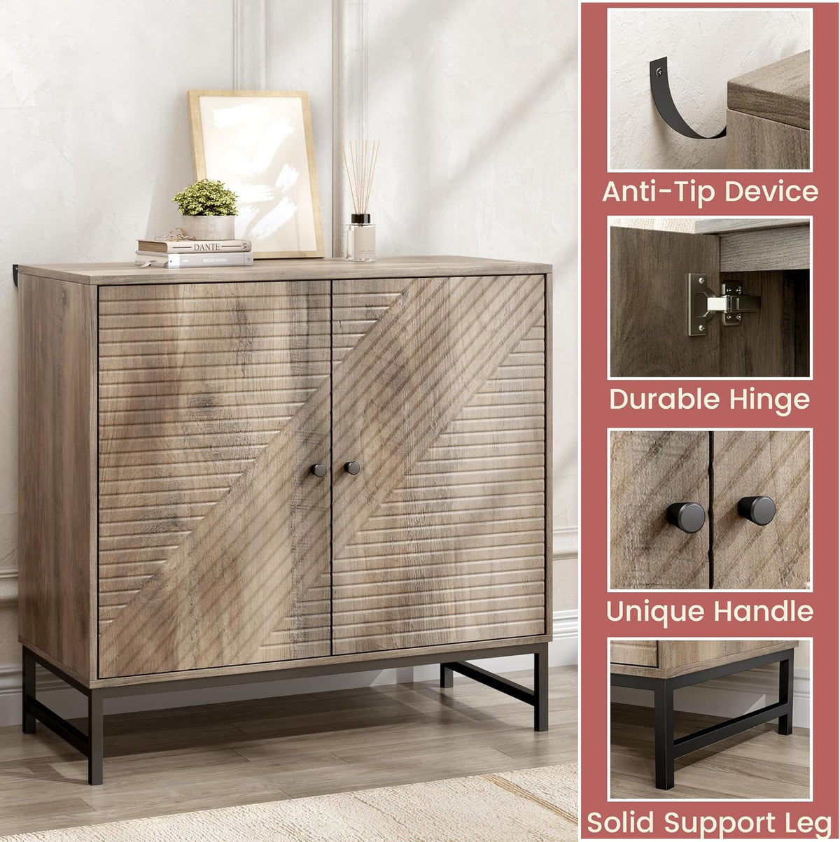 Storage Cabinet with Doors and Adjustable Shelf, Sideboard Buffet Cabinet with Storage, Console Table & Credenza for Living Room, Kitchen, Dining Room