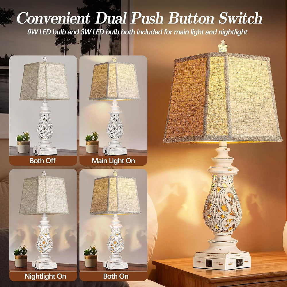 PARTPHONER 29" Table Lamps Set of 2, Bedside Lamps with USB A+C Ports &a...