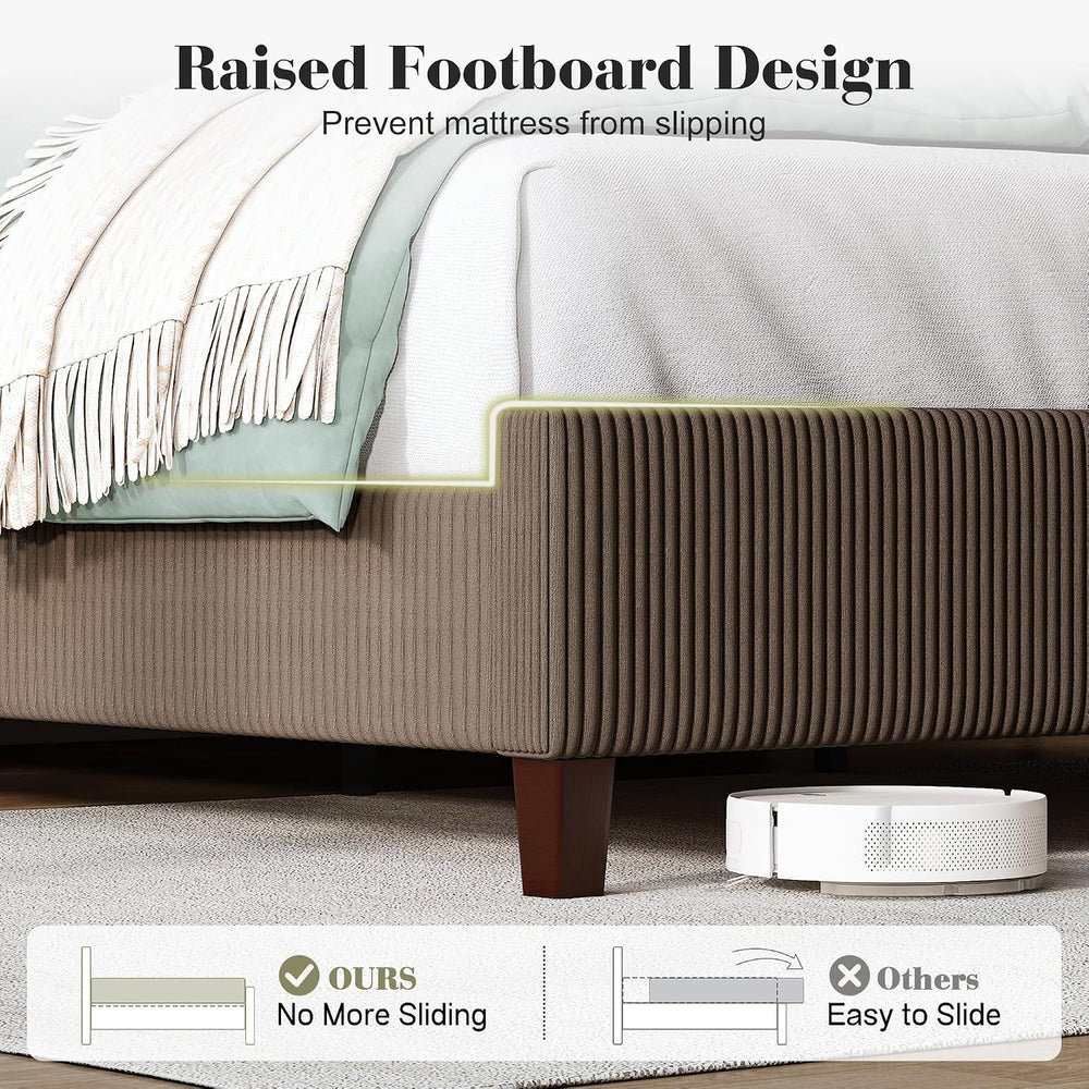 HOWE Upholstered King Size Bed Frame with 61" Wingback Headboard, Chestnut
