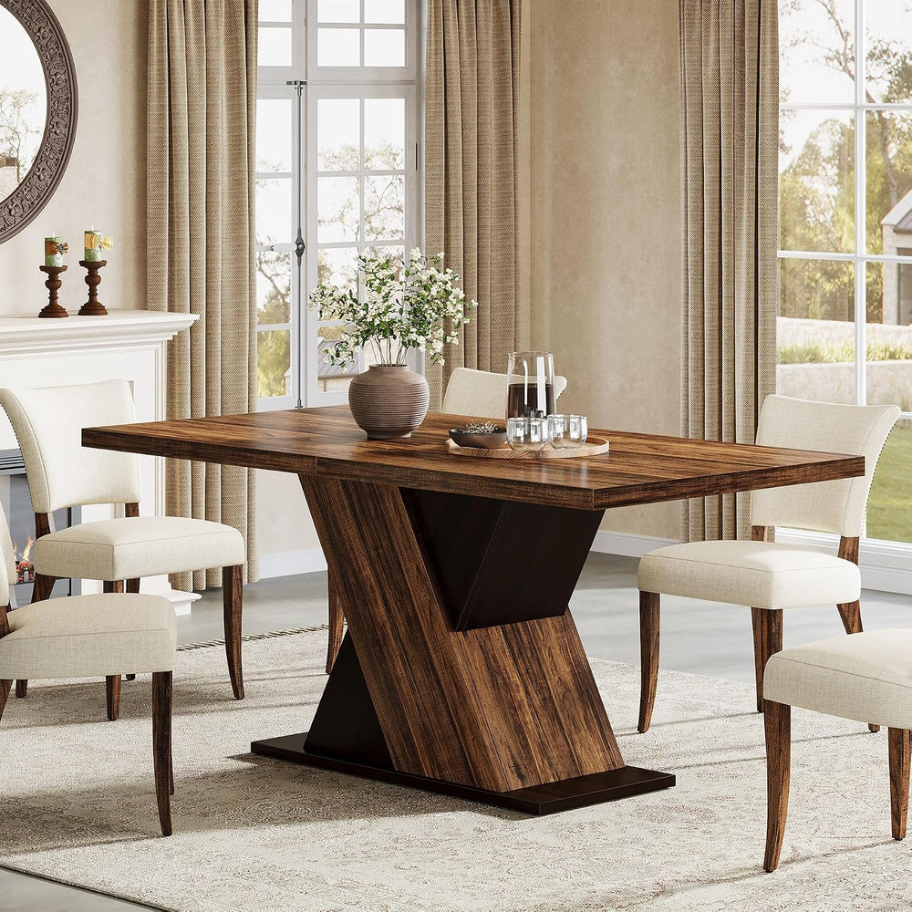 Tribesigns 55-Inch Farmhouse Dining Table for 4, Rectangle Rustic Brown Kitch...