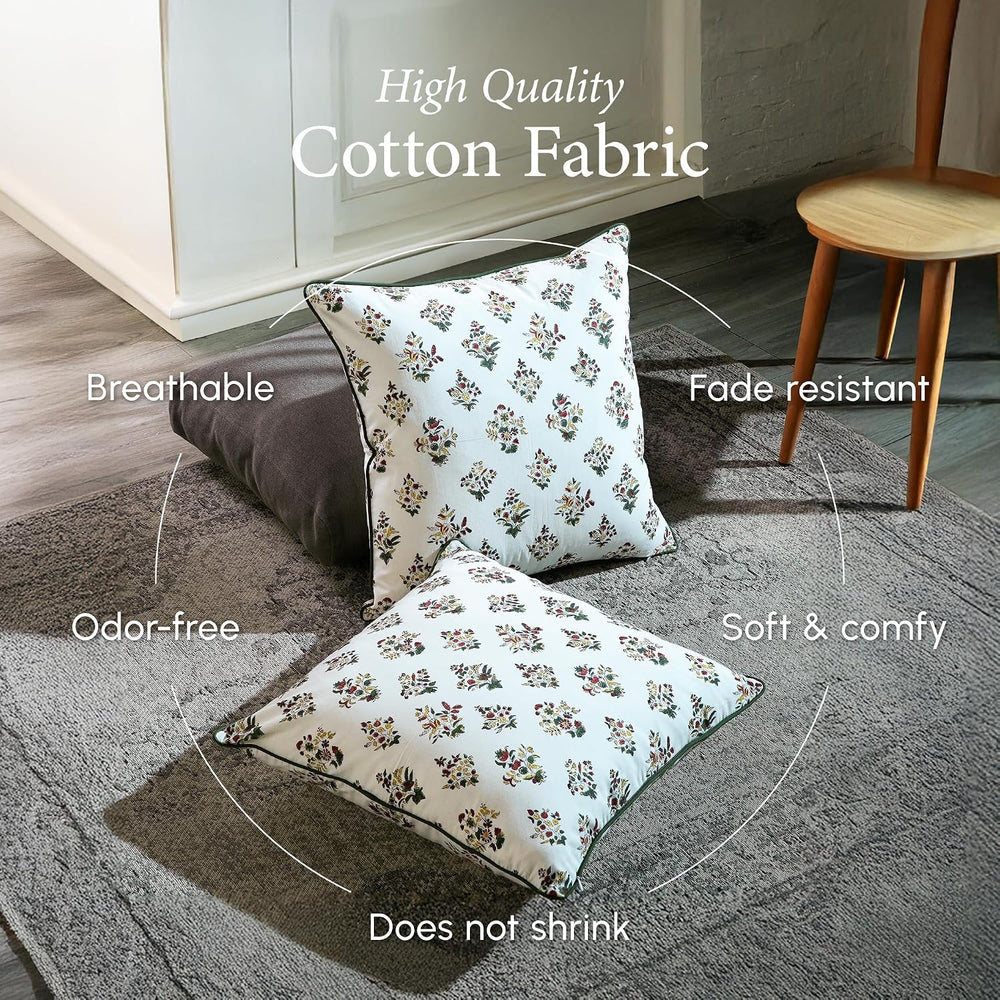 CPC Fall Green Block Print Throw Pillow Covers 24x24 Inch, Pack of 2