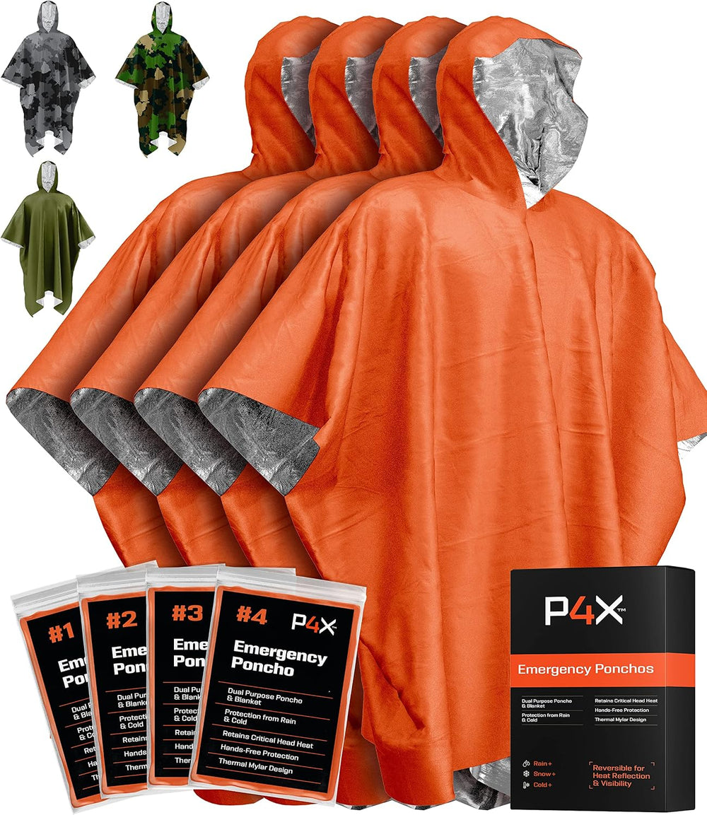 PREPARED4X Emergency Mylar Poncho – Survival Rain Poncho with Hood – Lightwei...