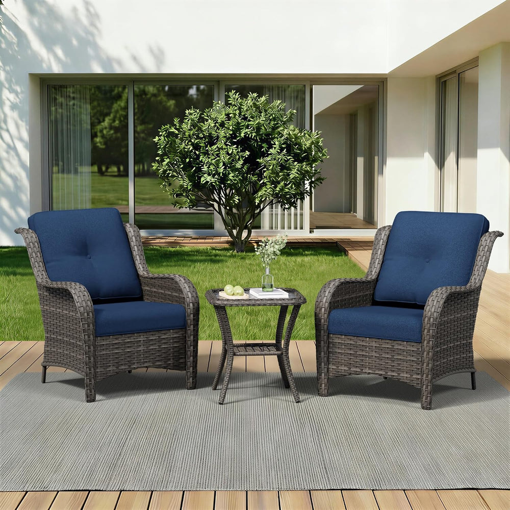 3 Pieces Outdoor Wicker Patio Furniture Set - Patio Chairs Set with Thickened...
