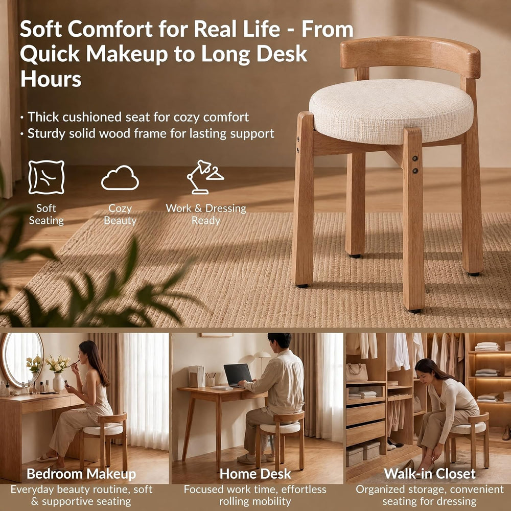 DUOMAY Multi-Use Linen Makeup Ottoman, Beige