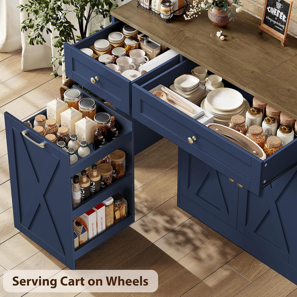 HOSTACK 59" W Kitchen Buffet Cabinet with Storage, Coffee Bar Cabinet, Blue
