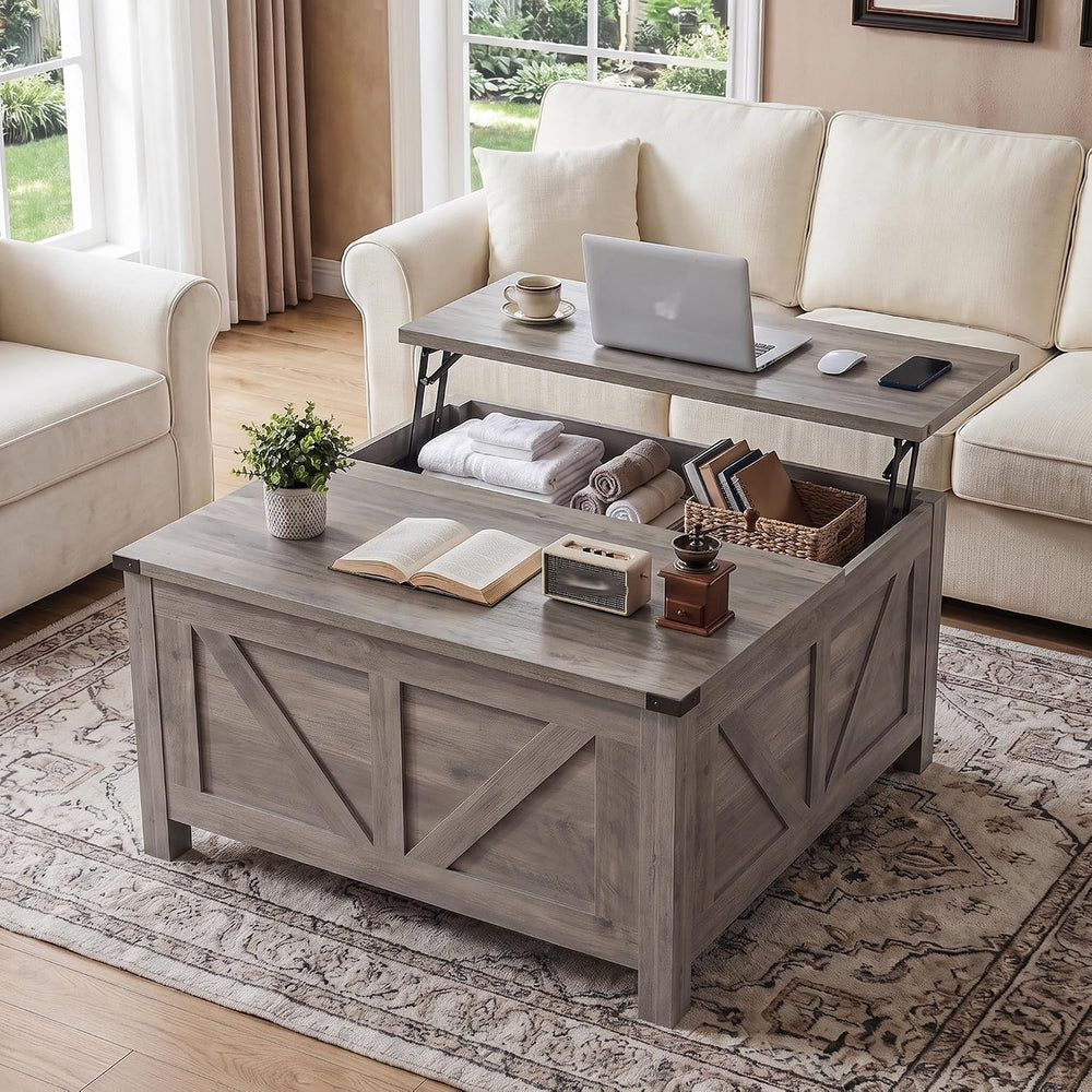 35” Farmhouse Coffee Table, Rustic Center Table with Lift Top