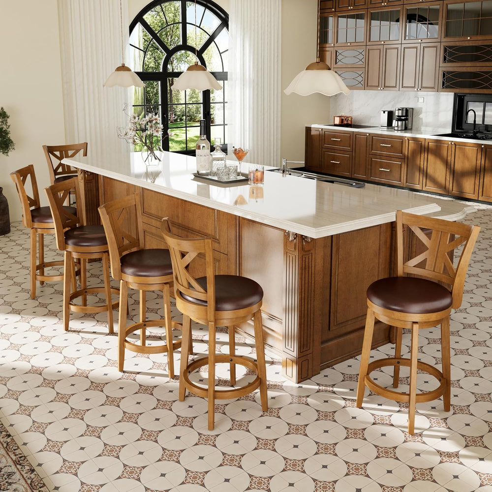 PHI VILLA Swivel Bar Stools Set of 3, 26 Inch Barstools with Backs