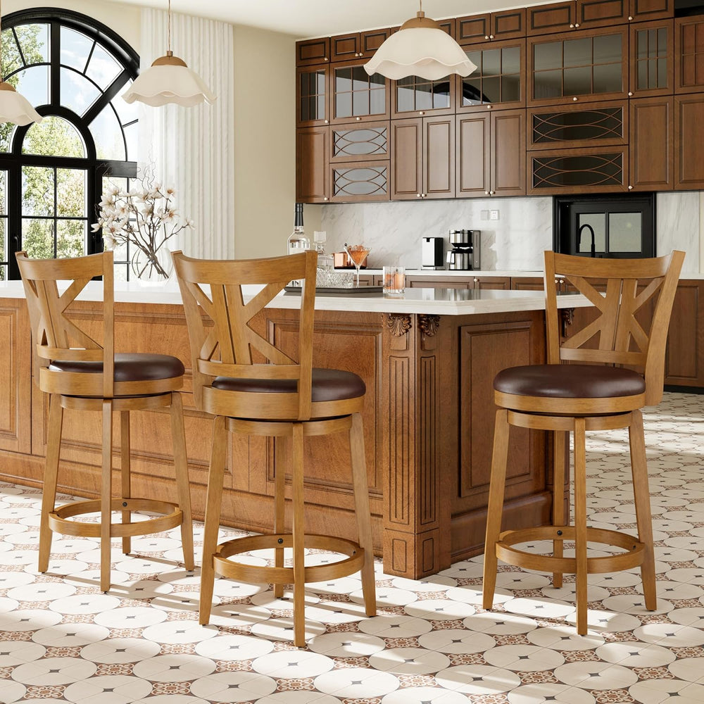 PHI VILLA Swivel Bar Stools Set of 3, 26 Inch Barstools with Backs