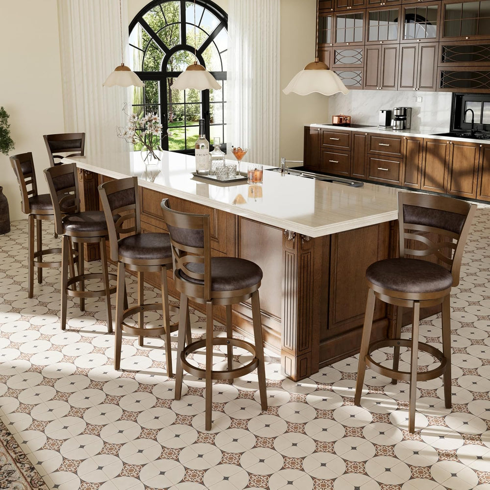 PHI VILLA 30 Inch Bar Height Stools Set of 6, Swivel Barstools with Back