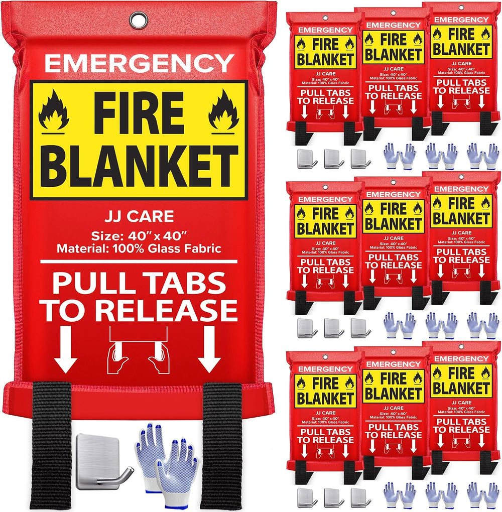 JJ CARE Fire Blanket – 10 Pack with Hooks and Gloves, 40" x 40" Fla...