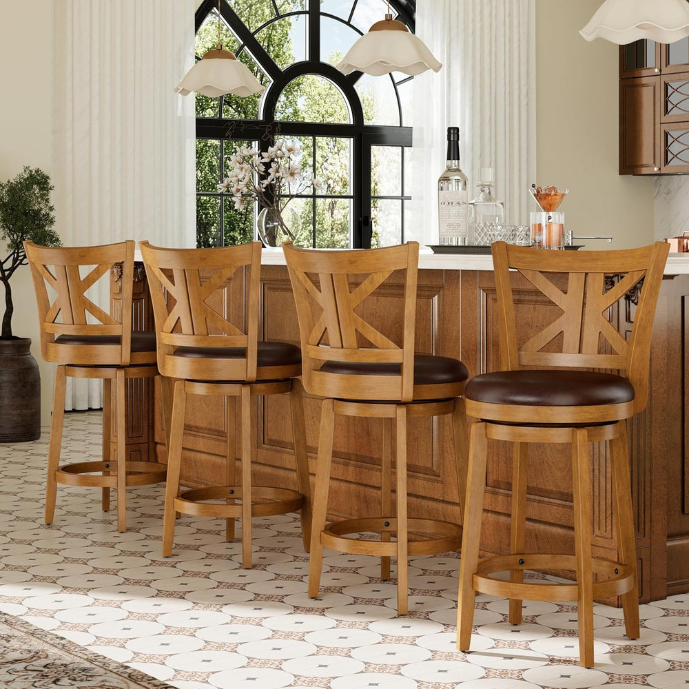 PHI VILLA Swivel Bar Stools Set of 2, 26 Inch Barstools with Backs