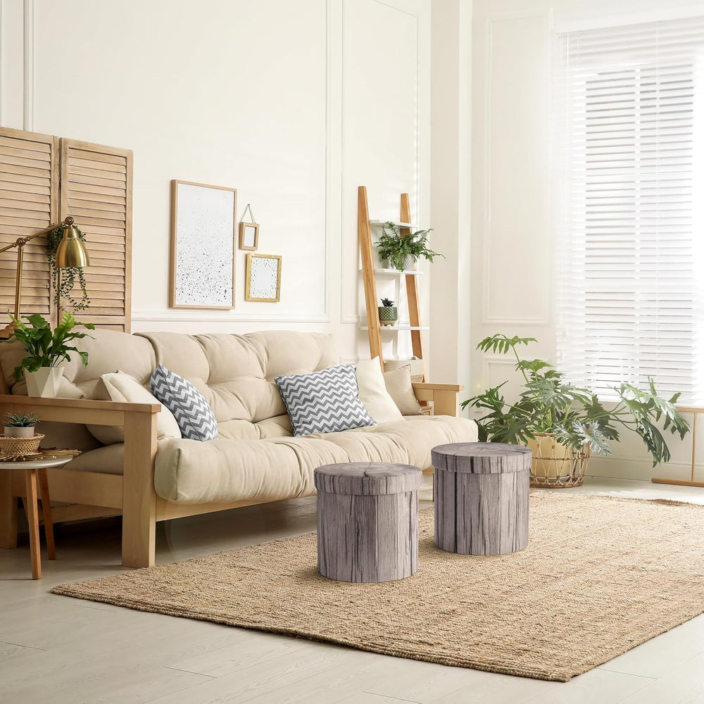 Sorbus Tree Stump Stool, 15 Inch Storage Ottoman & Footrest (2 Pack, Gray)
