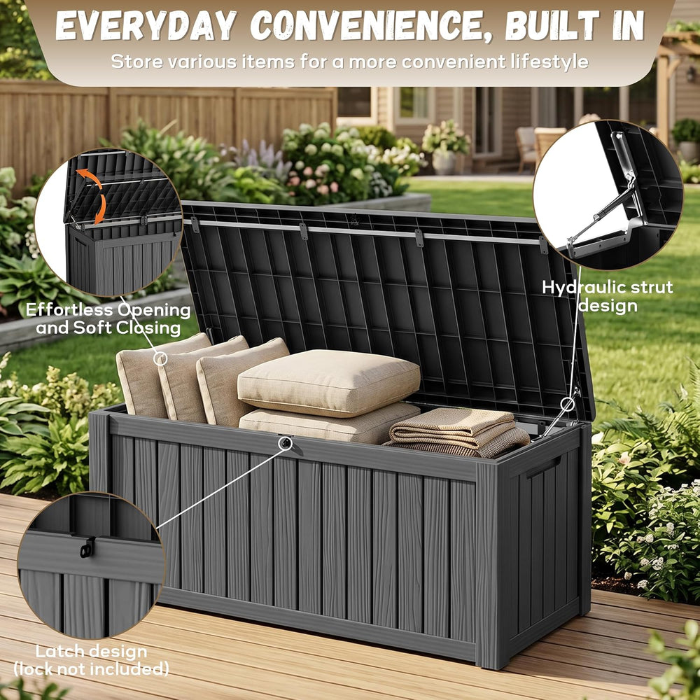 EasyUp 220 Gallon Deck Box Waterproof Lockable Outside Storage Box, Black