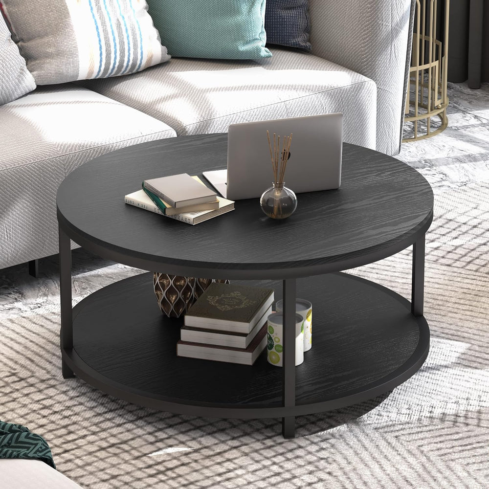 WiberWi Round Coffee Table Black 35.8" Circle Coffee Tables for Living R...