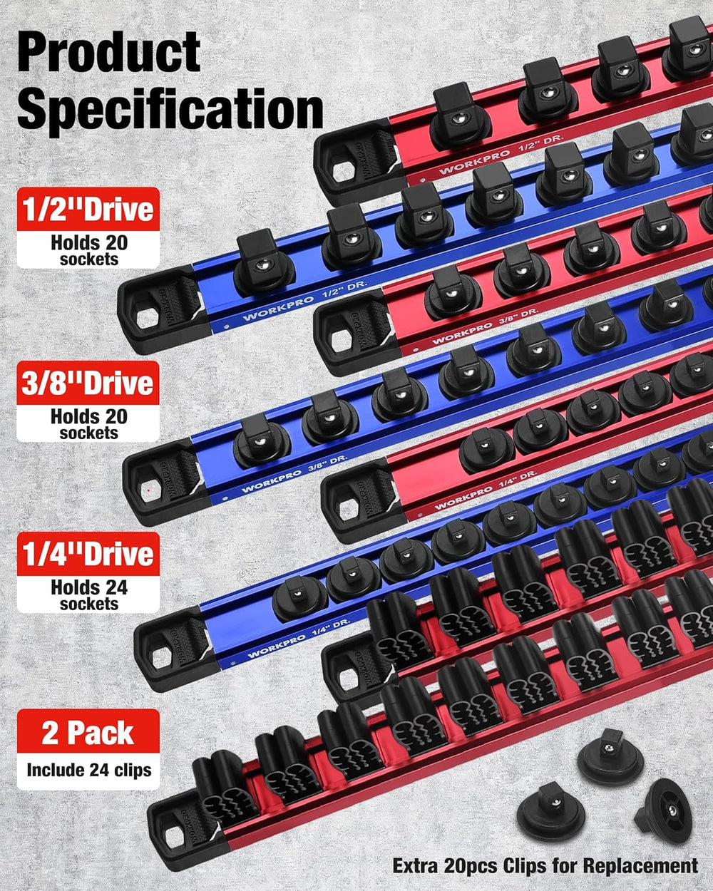 WORKPRO 8-Piece Magnetic Socket & Screwdriver Organizer, Quick-Release Rail