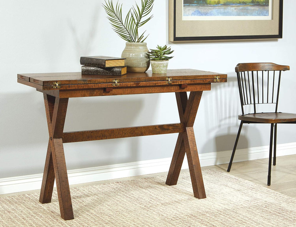 OSP Home Furnishings McKayla Flip-Top Expanding Desk to Dining Table, Distres...