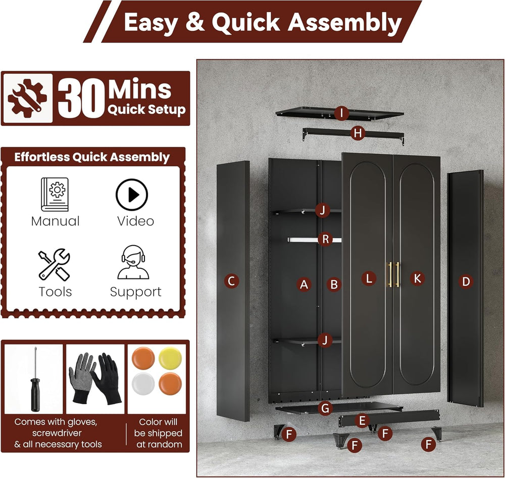 71" Tall Metal Bedroom Armoire, Wardrobe Closet with Doors, Black