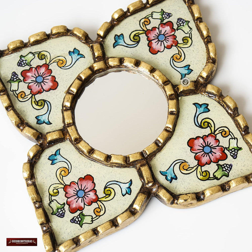 Small Decorative Mirror 6"x6", Peruvian Hand-Painted Glass