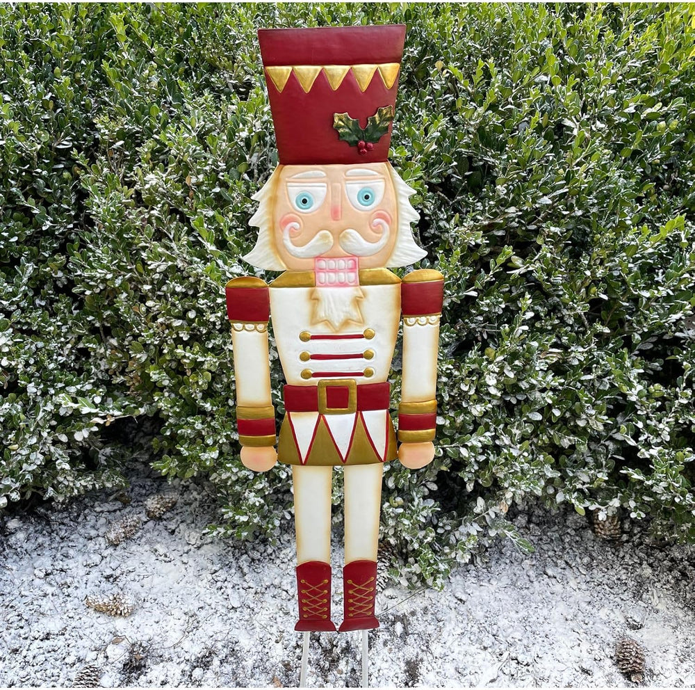 Clovers Garden Metal Christmas Nutcracker Yard Stake. Traditional Red, White ...