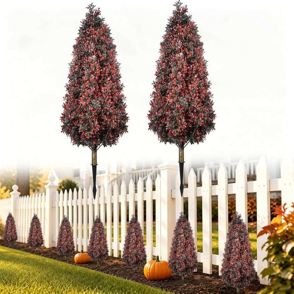 3.3FT Fall Cedar Trees Artificial Topiary Outdoor with Stakes, 2Pack UV Resis...